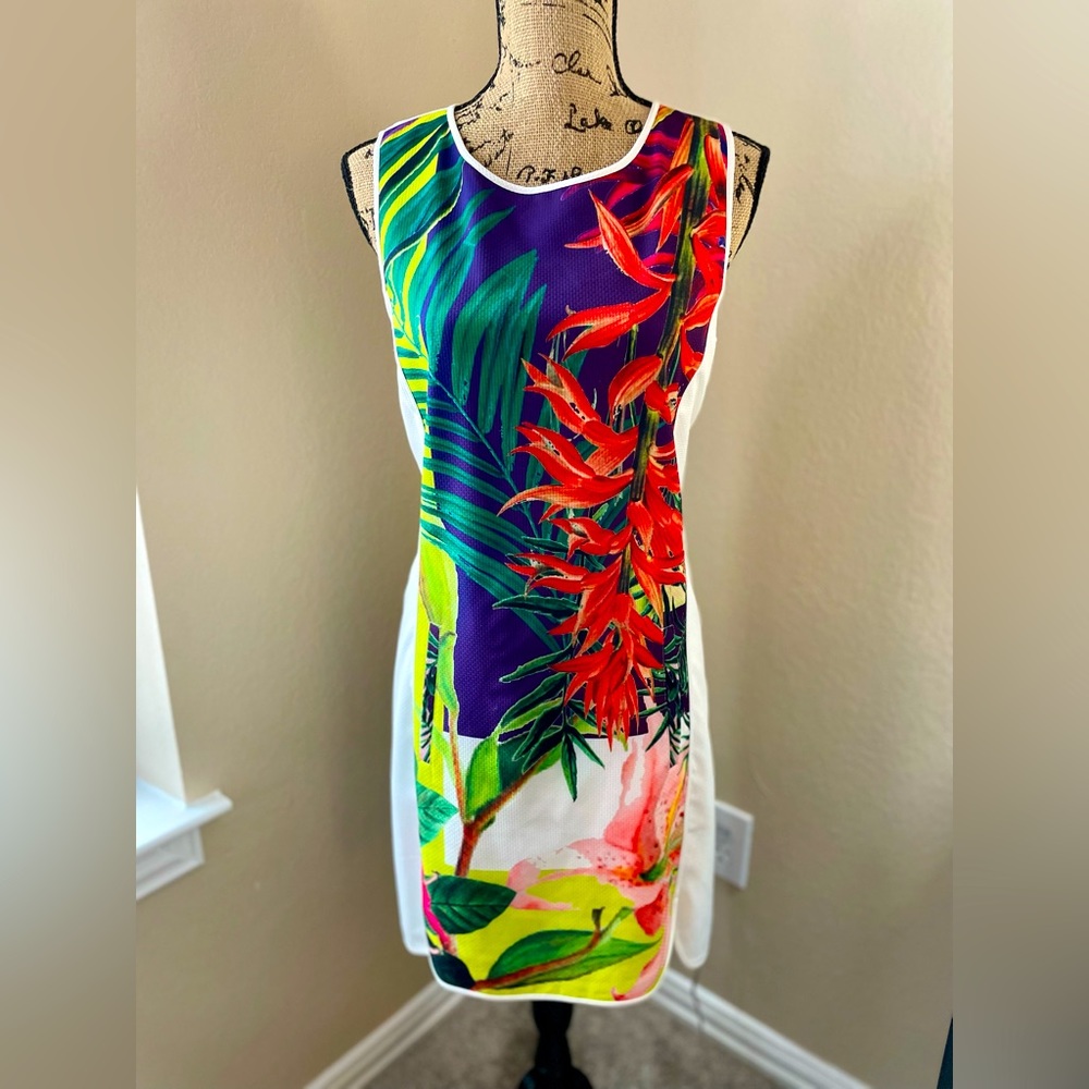 HALE BOB : Tropical Floral Sheath Dress Sleeveless Resort Vacation NWOT Pockets